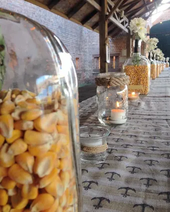A rehearsal dinner table set for guests