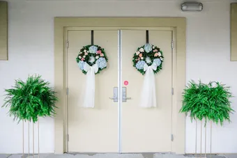 Floral wreaths designed for a wedding ceremony