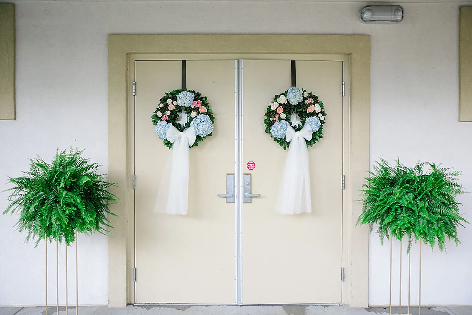 Floral wreaths designed for a wedding ceremony