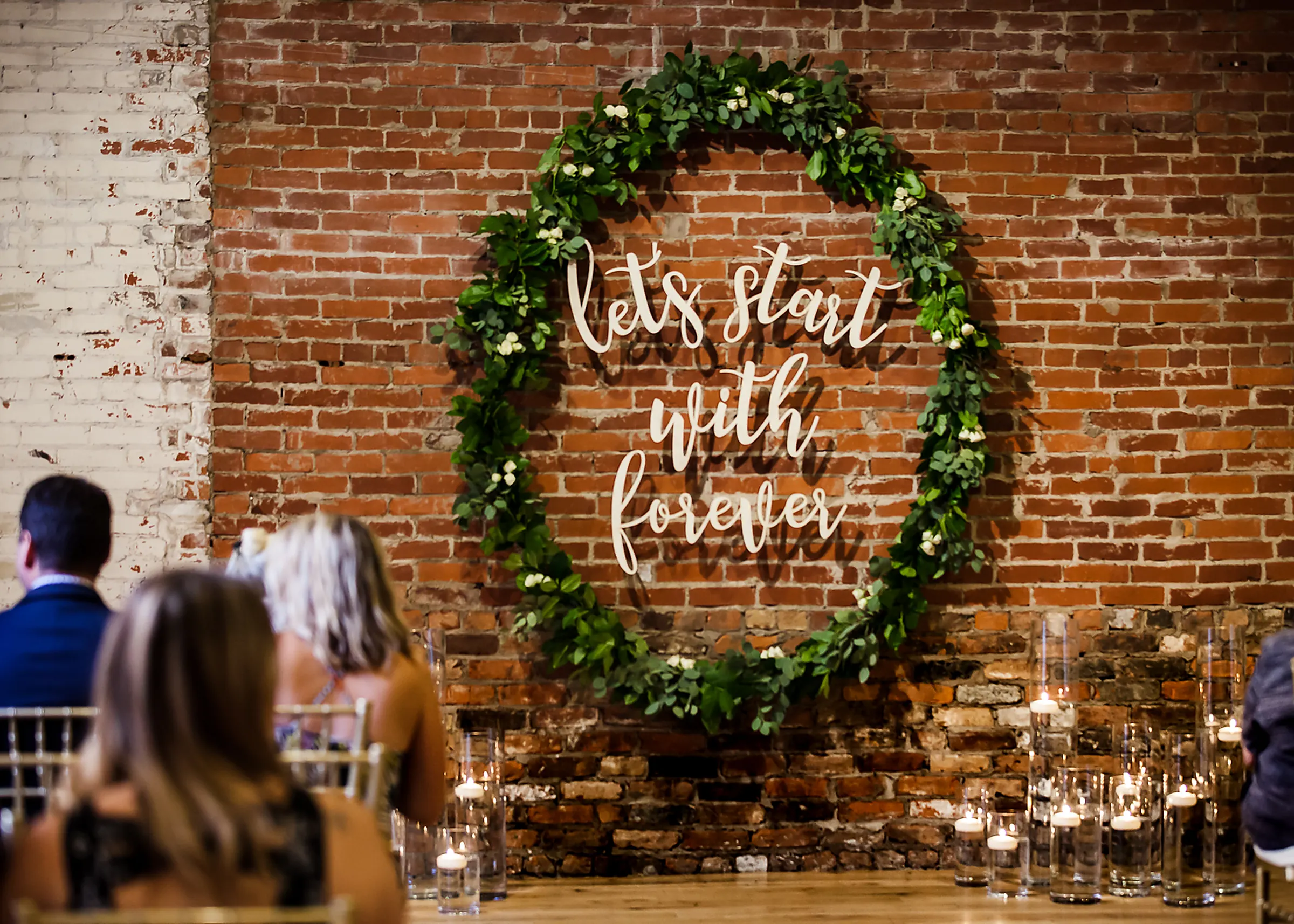 A floral ceremony backdrop created for a Central Kentucky wedding