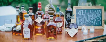 A bourbon bar set for a Kentucky wedding reception