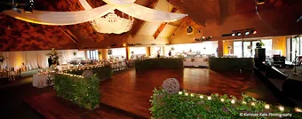 A wooden dance floor installed for a wedding reception